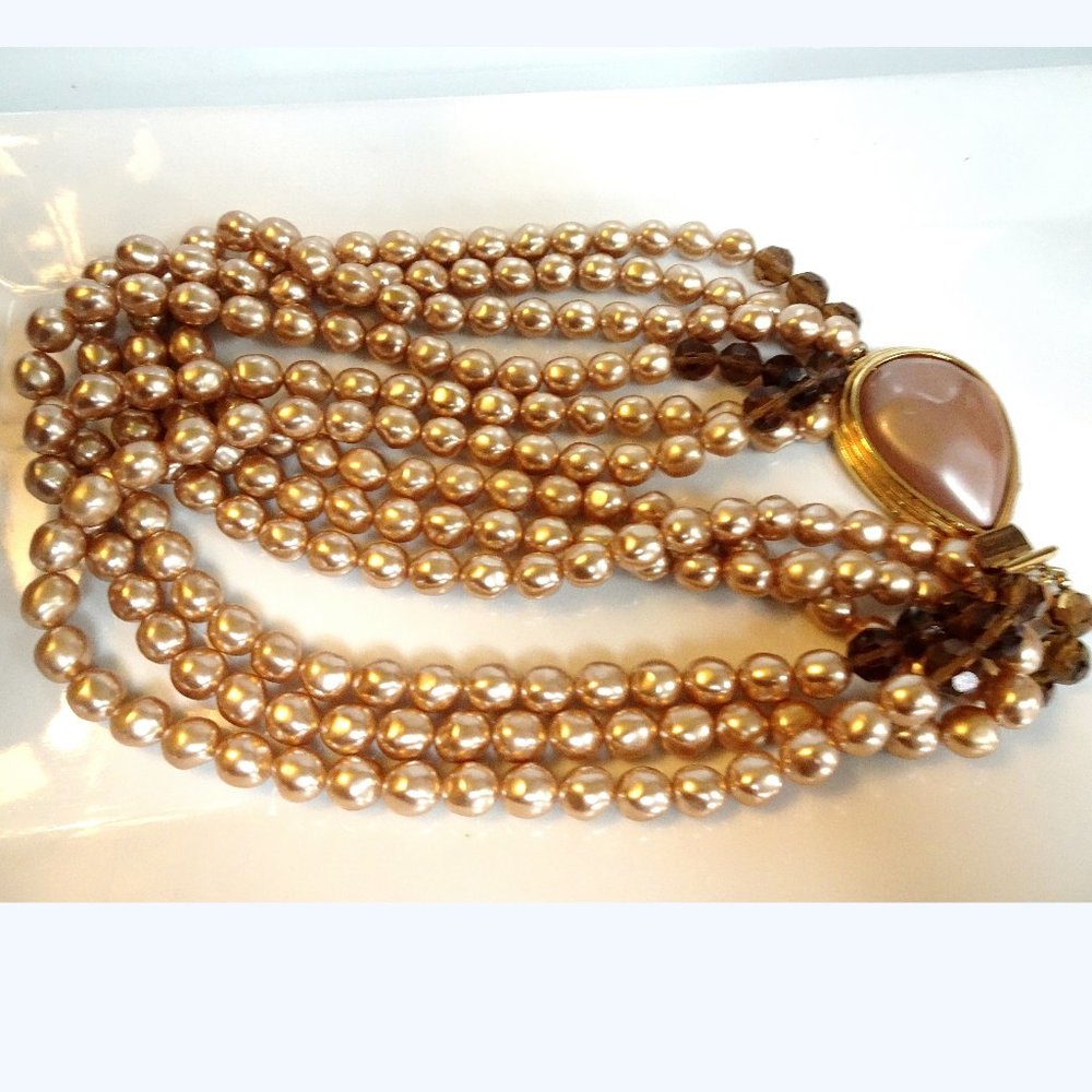 Vintage 80s YSL Massive Runway Statement Pearl Beads Bib Necklace Fancy Clasp